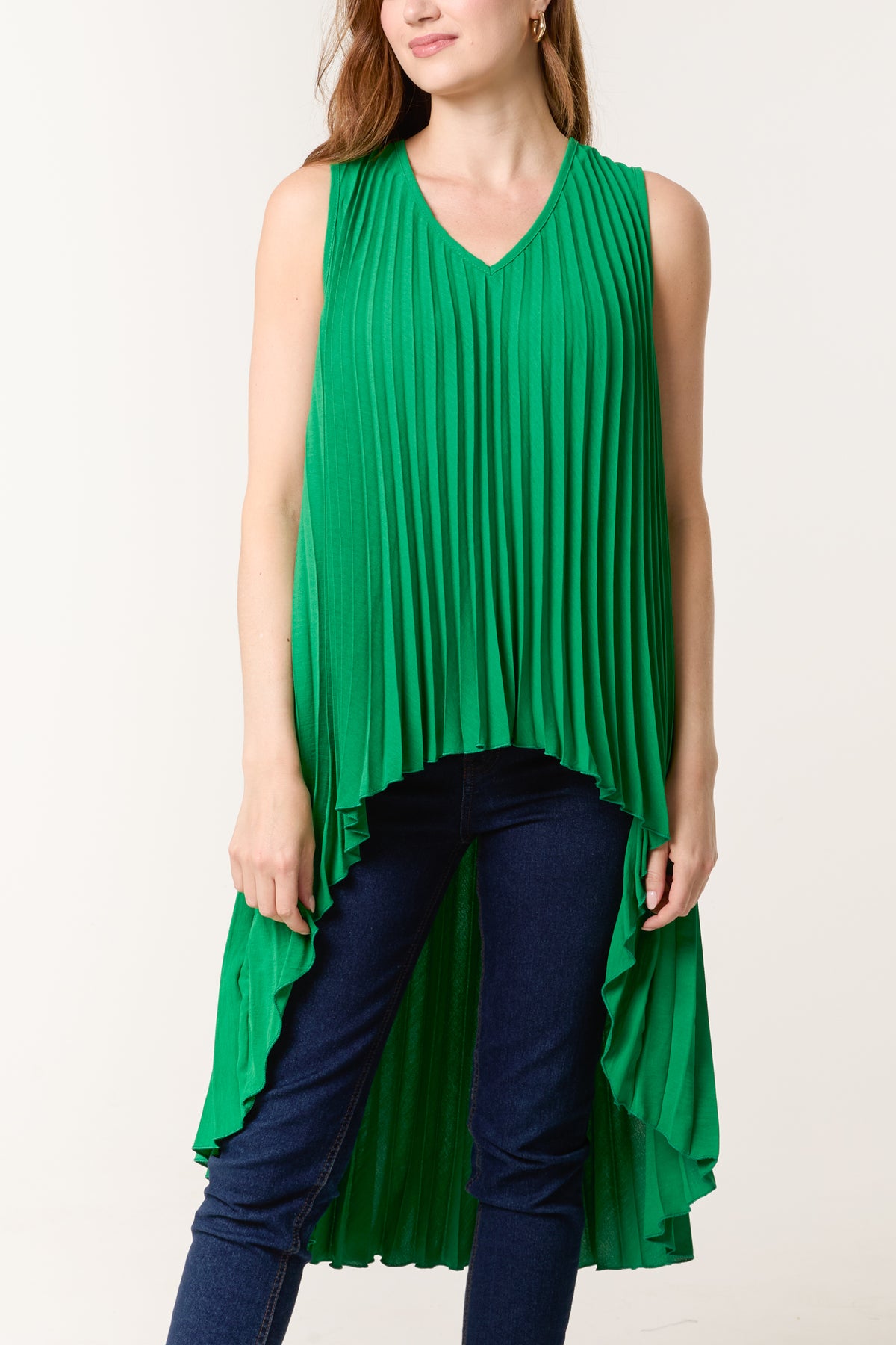Sleeveless High Low Plisse Top