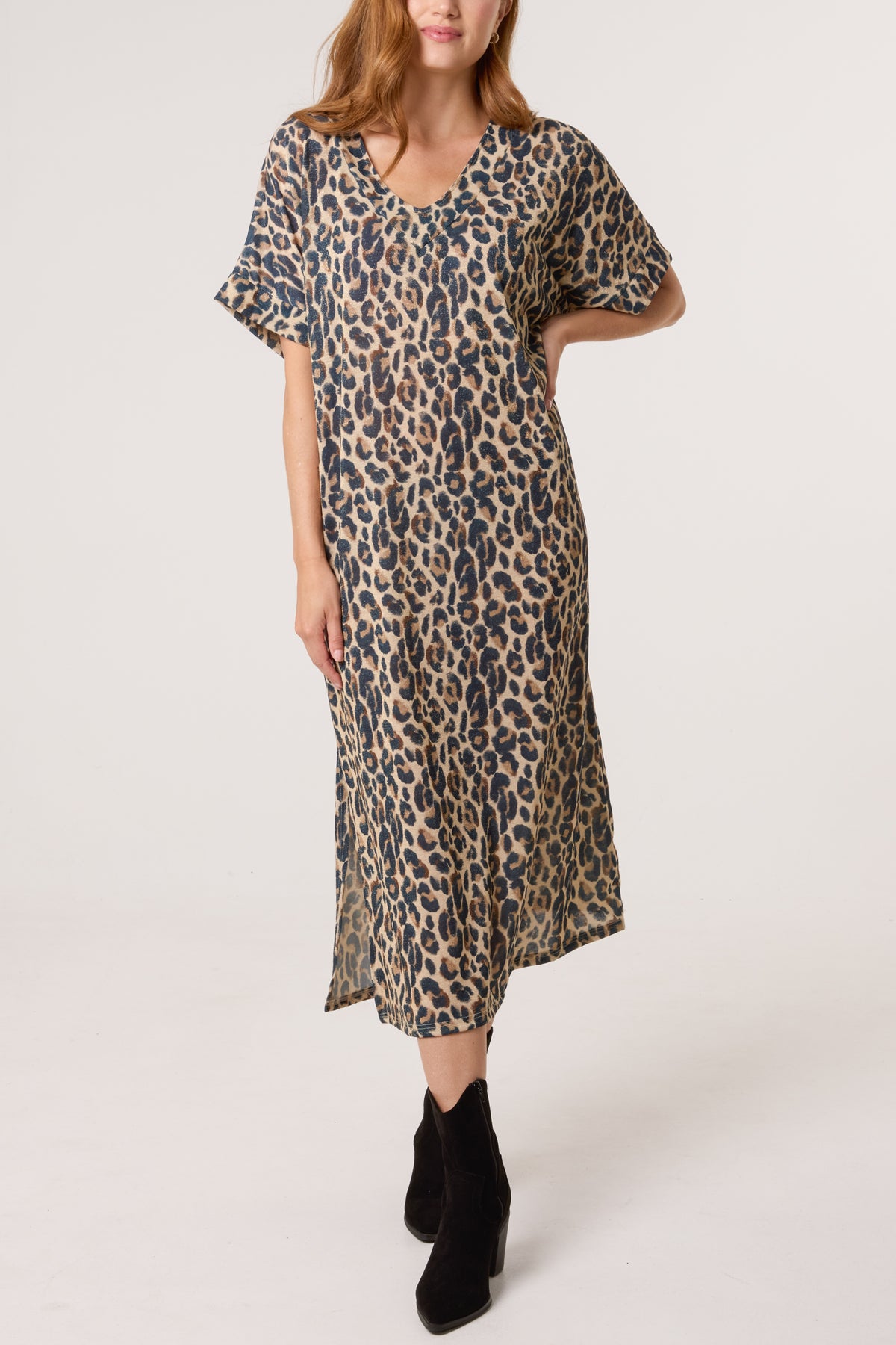Shimmer Animal Print Midi Dress