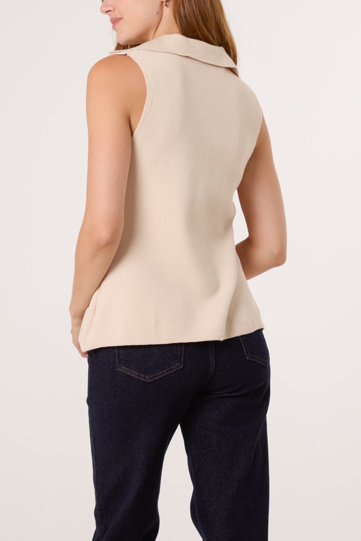 Lapel Collar Gold Button Knitted Waistcoat
