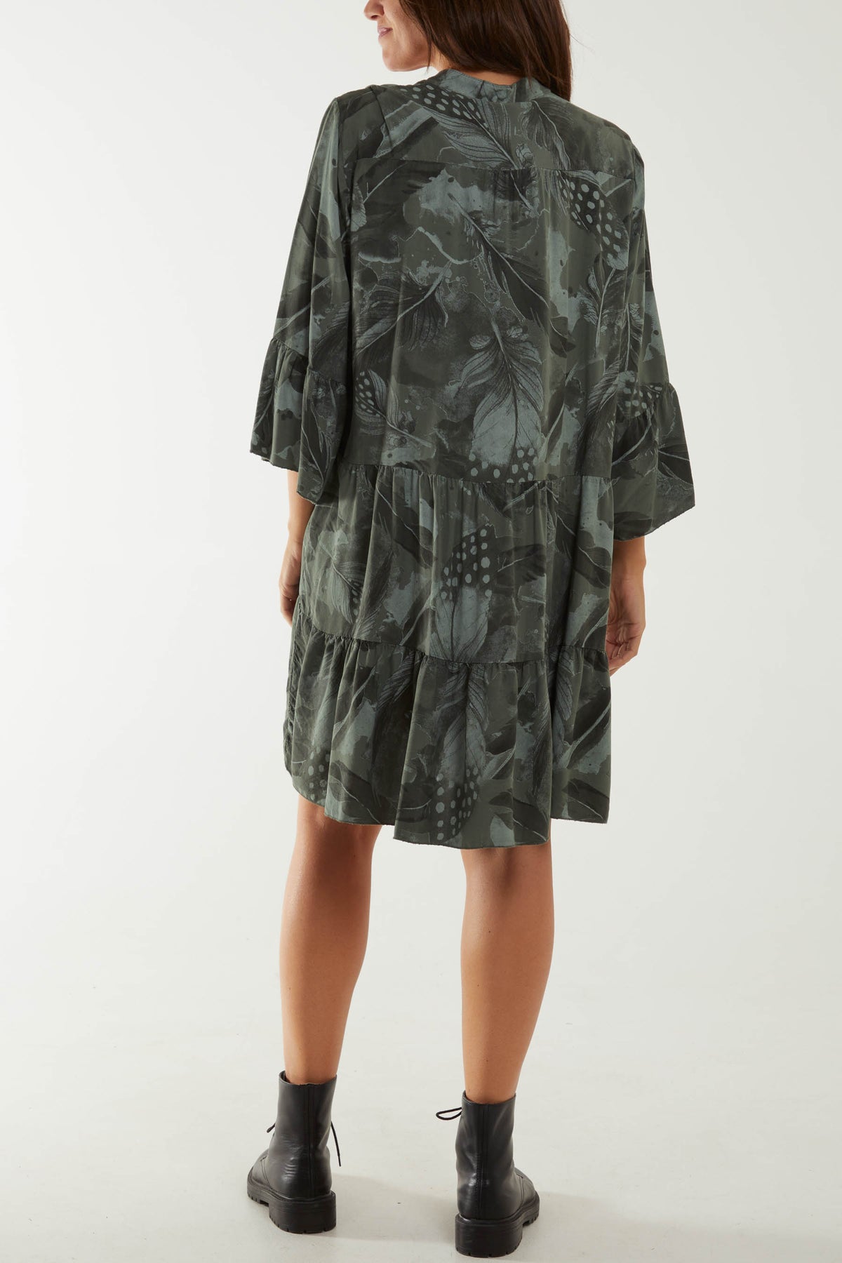 Botanical Print Grandad Collar Smock Dress
