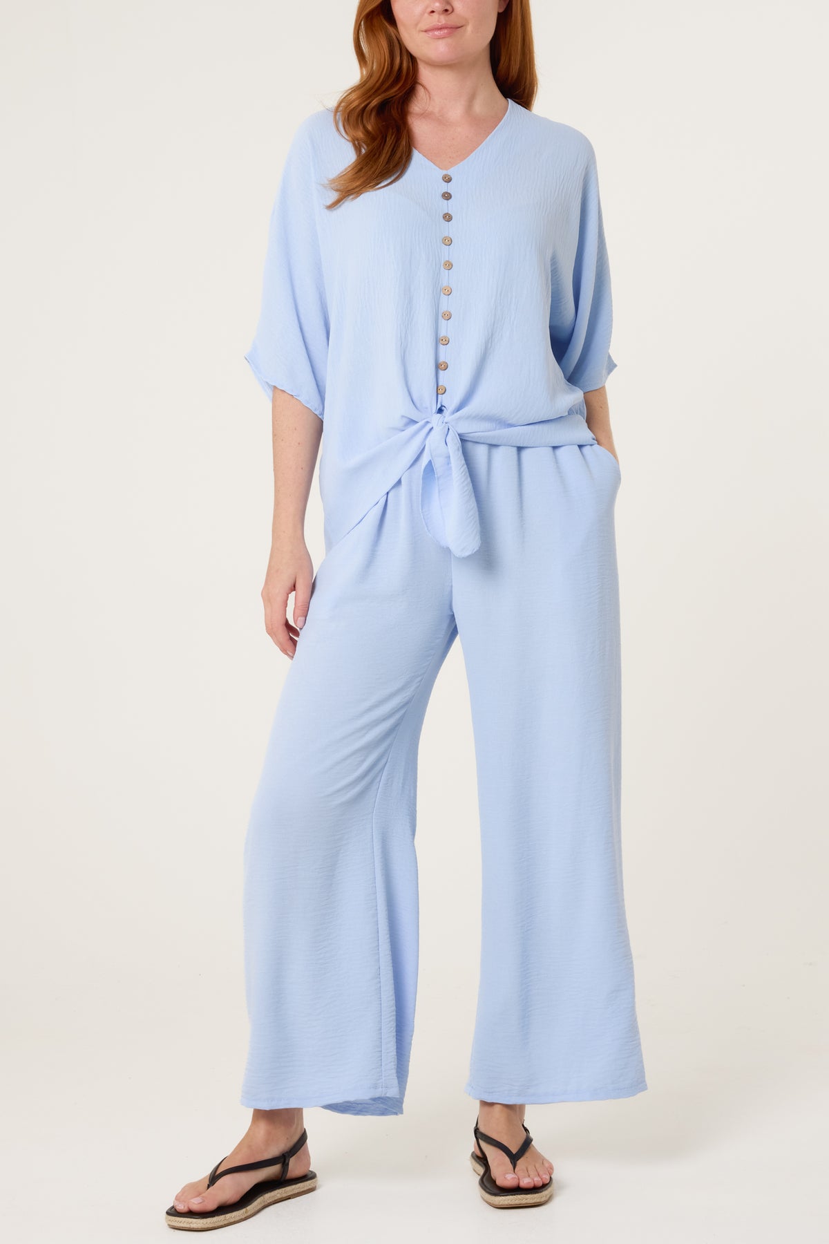 Button Tie Top & Trousers Set