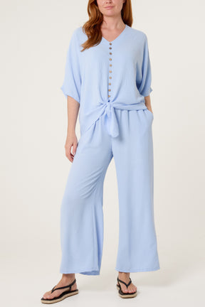 Button Tie Top & Trousers Set