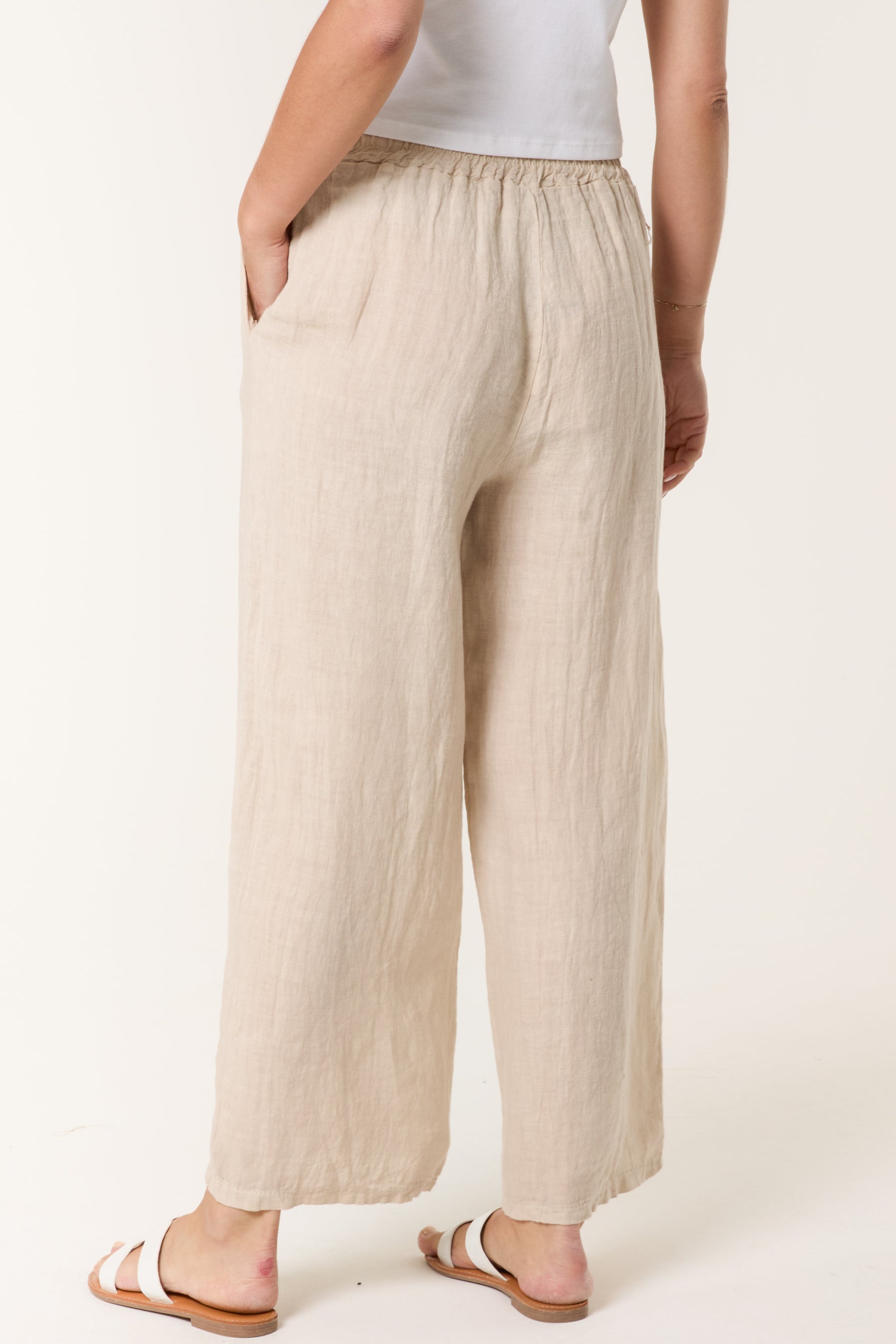 Elasticated Linen Wide Leg Trousers