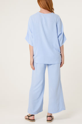 Button Tie Top & Trousers Set