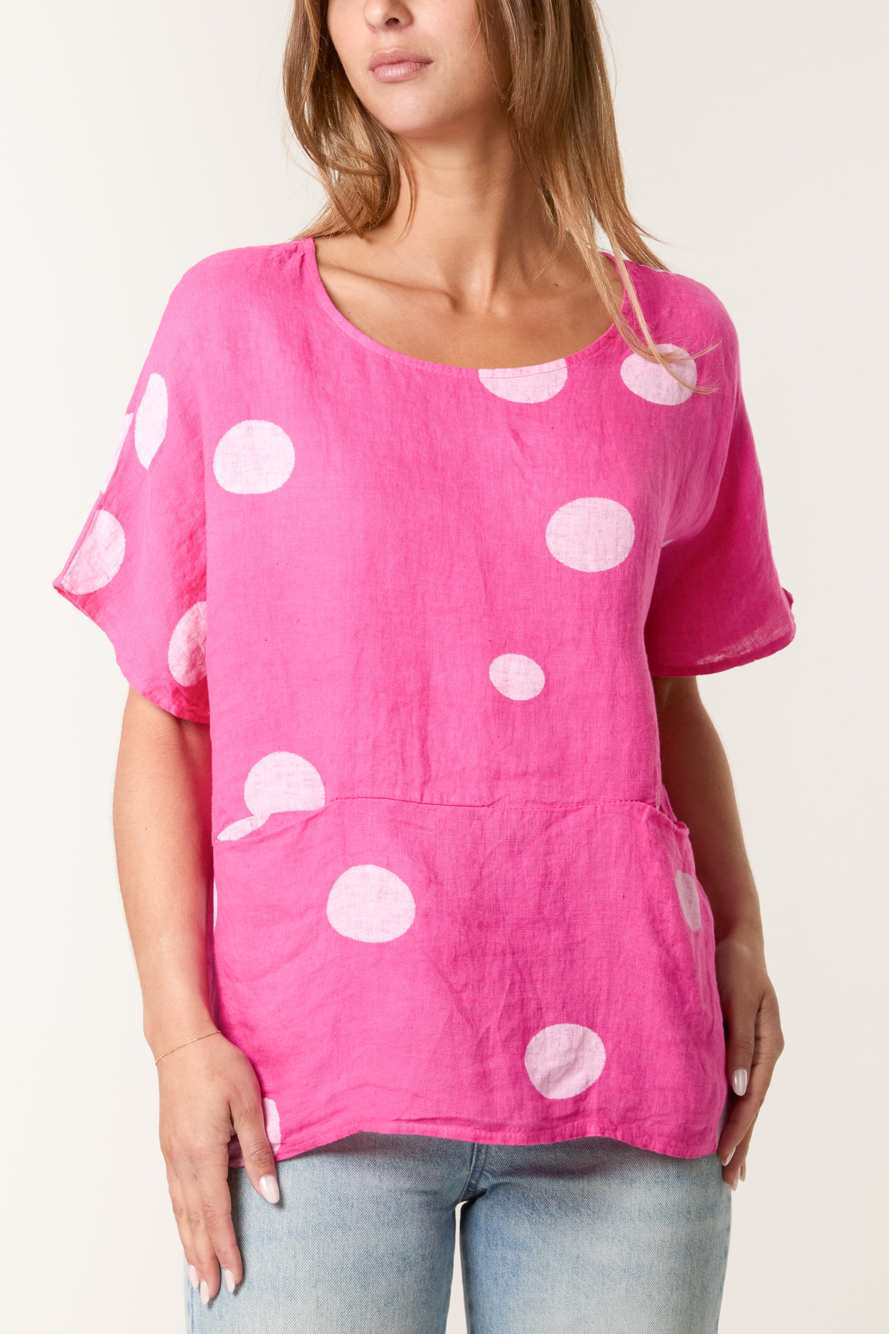 Polka Dot Linen Relaxed Top