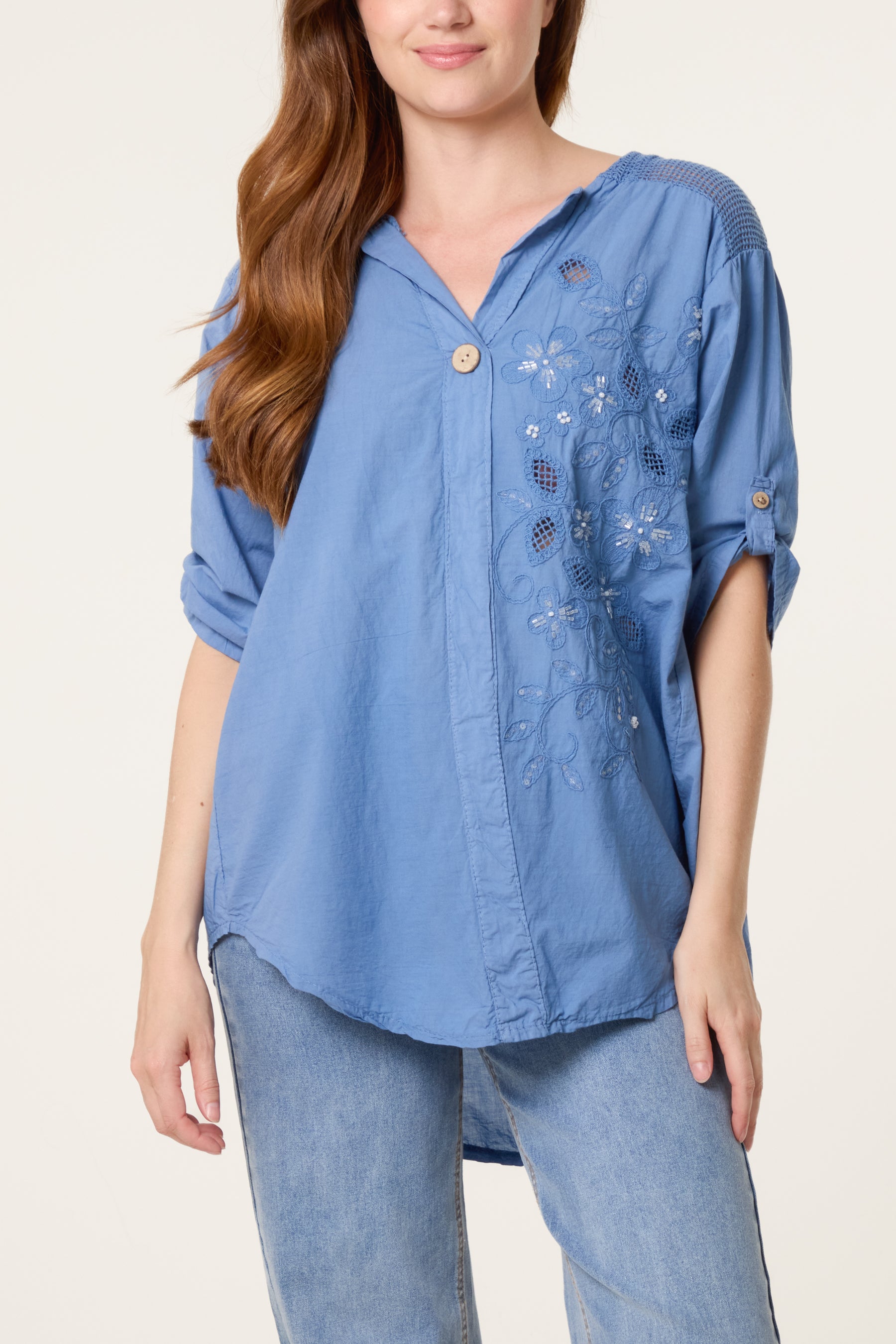 Embellished Cut-Out Floral Shirt