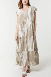 Abstract Frill Sleeve Tiered Dress