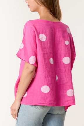 Polka Dot Linen Relaxed Top