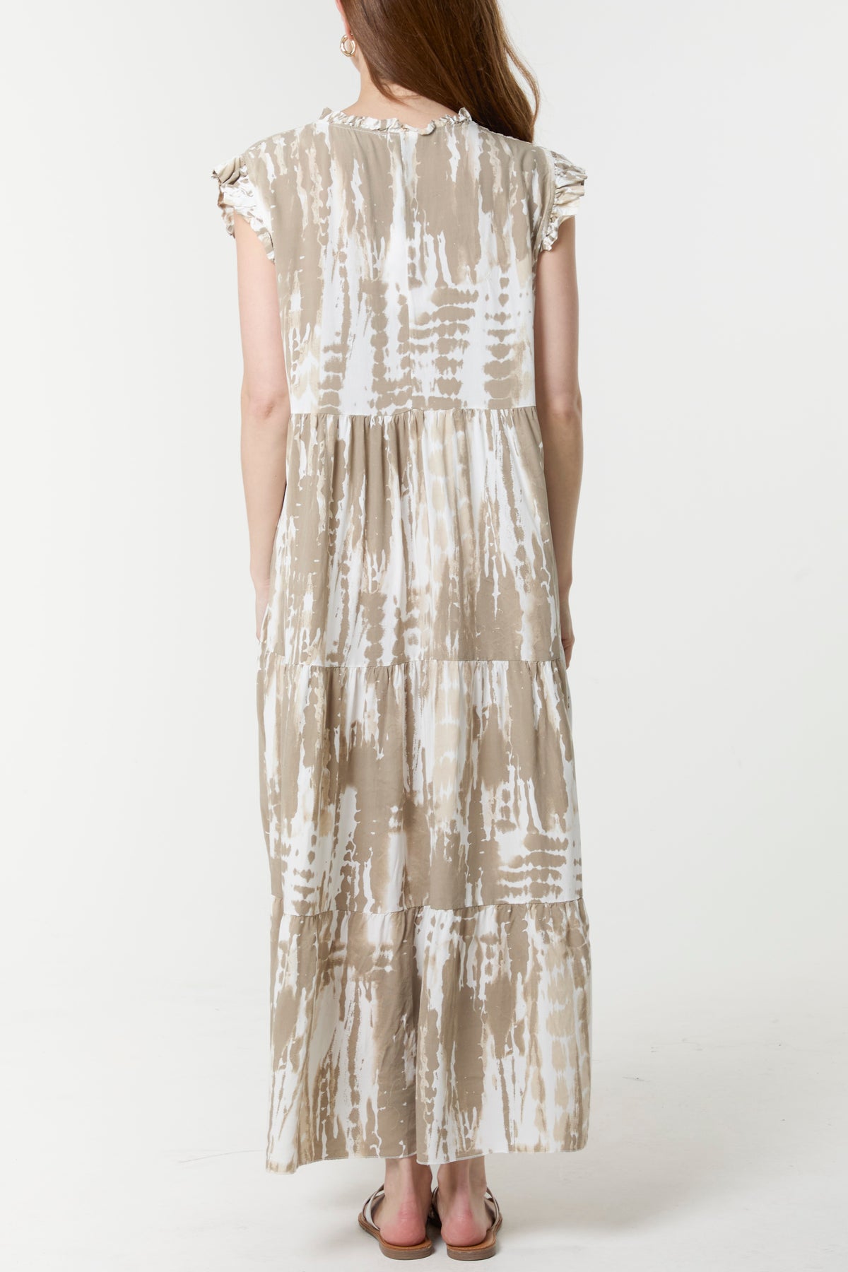 Abstract Frill Sleeve Tiered Dress