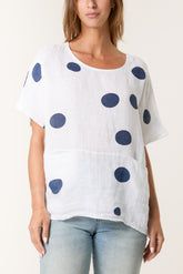 Polka Dot Linen Relaxed Top
