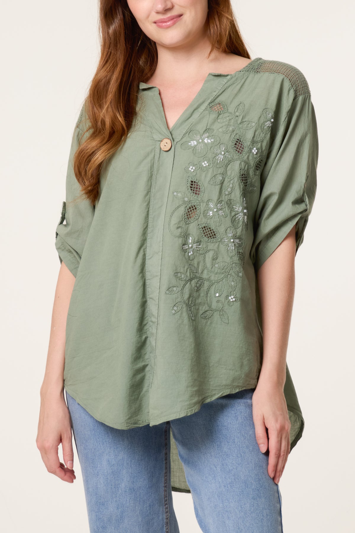 Embellished Cut-Out Floral Shirt