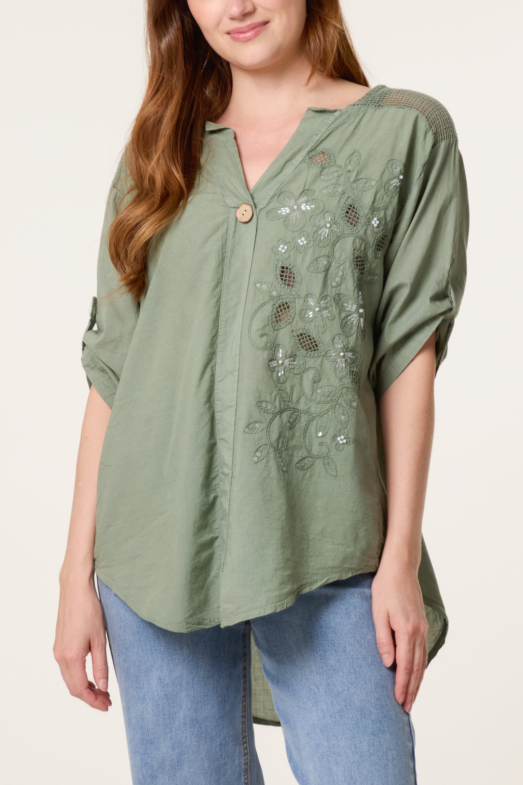Embellished Cut-Out Floral Shirt