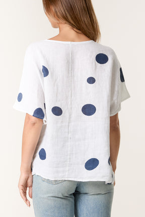 Polka Dot Linen Relaxed Top