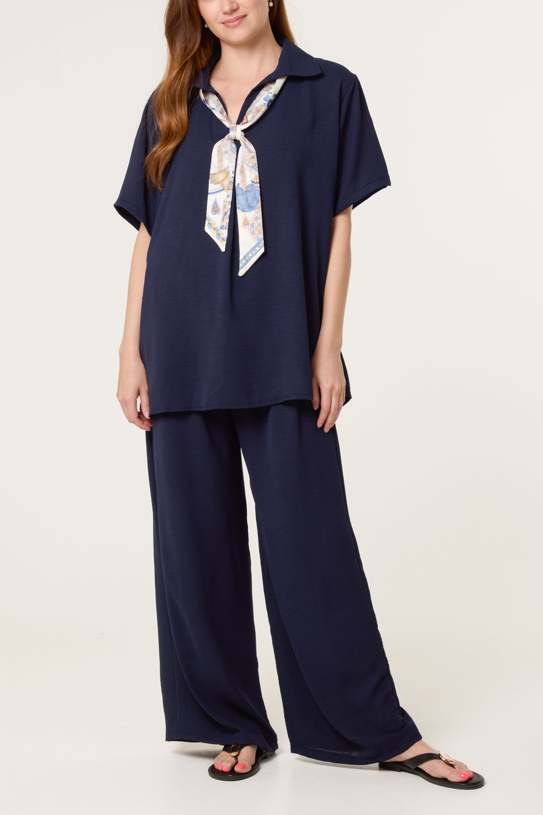 Scarf Detail Top & Trousers Set
