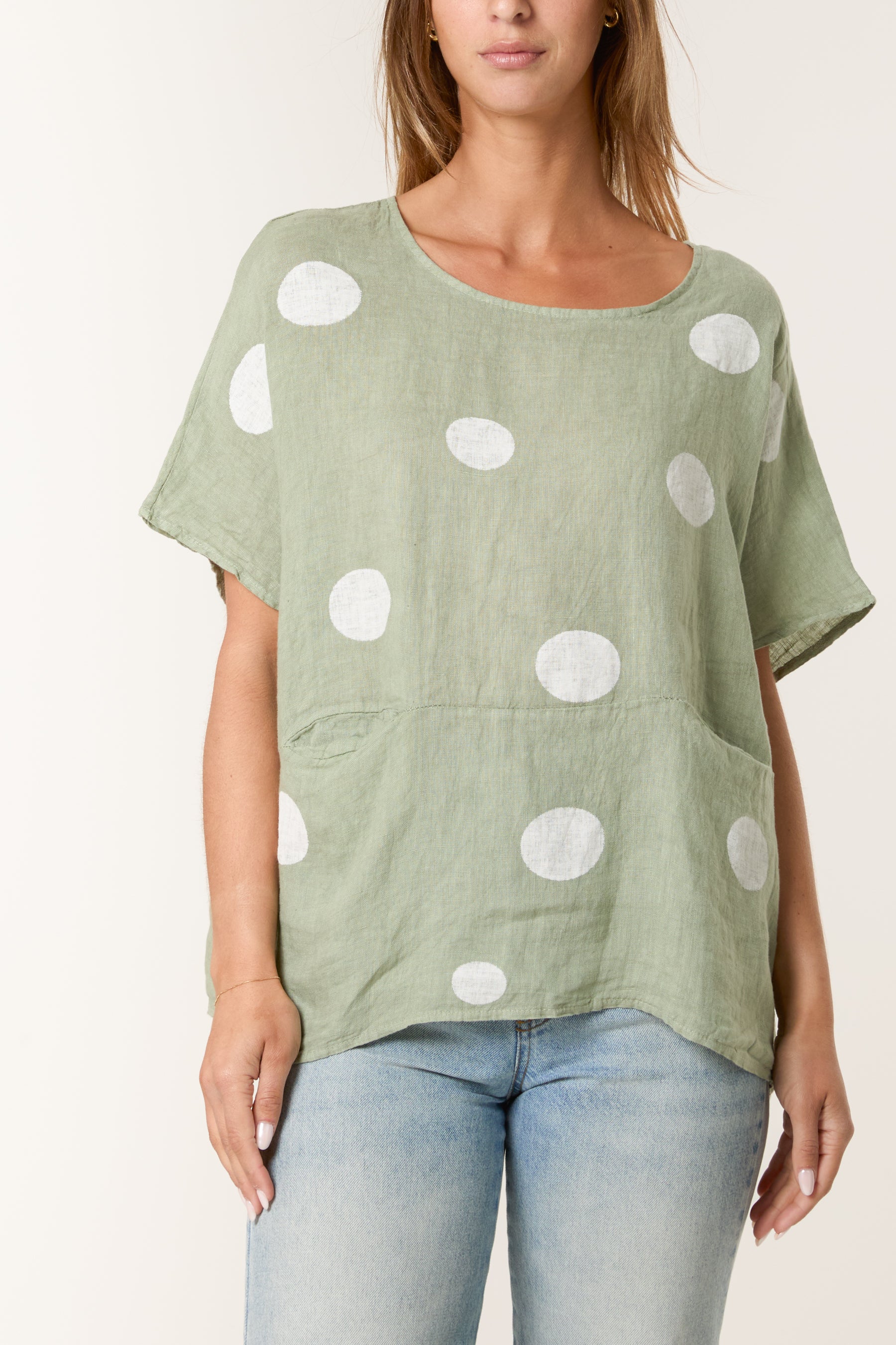 Polka Dot Linen Relaxed Top