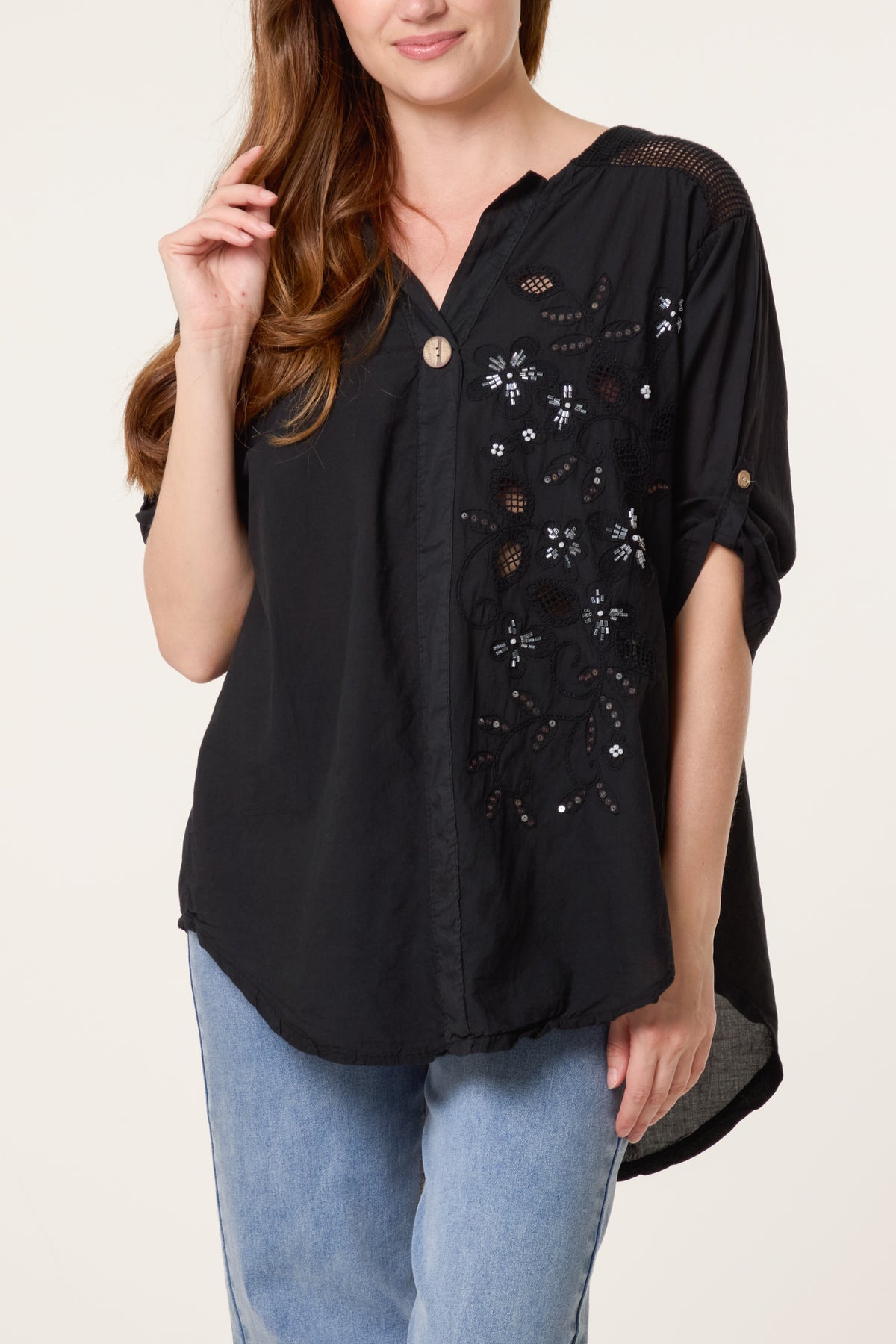 Embellished Cut-Out Floral Shirt