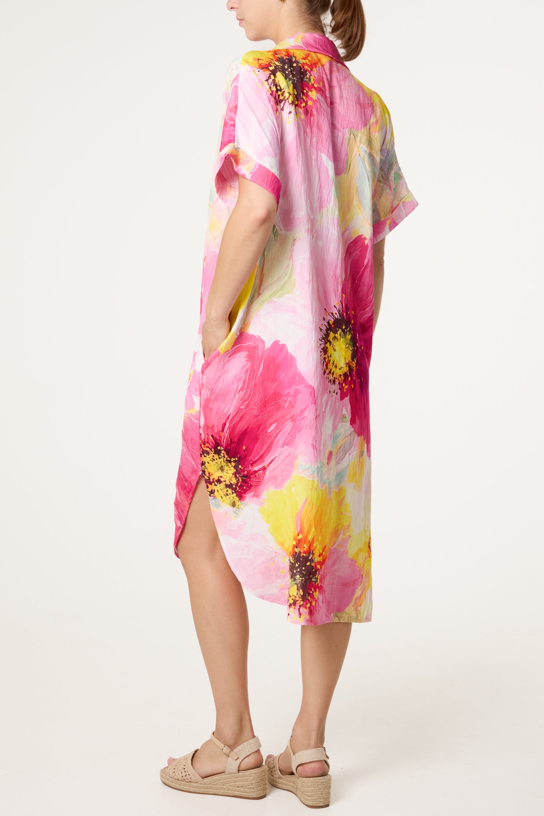 V-Neck Collar Bright Floral Dress