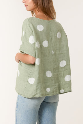 Polka Dot Linen Relaxed Top