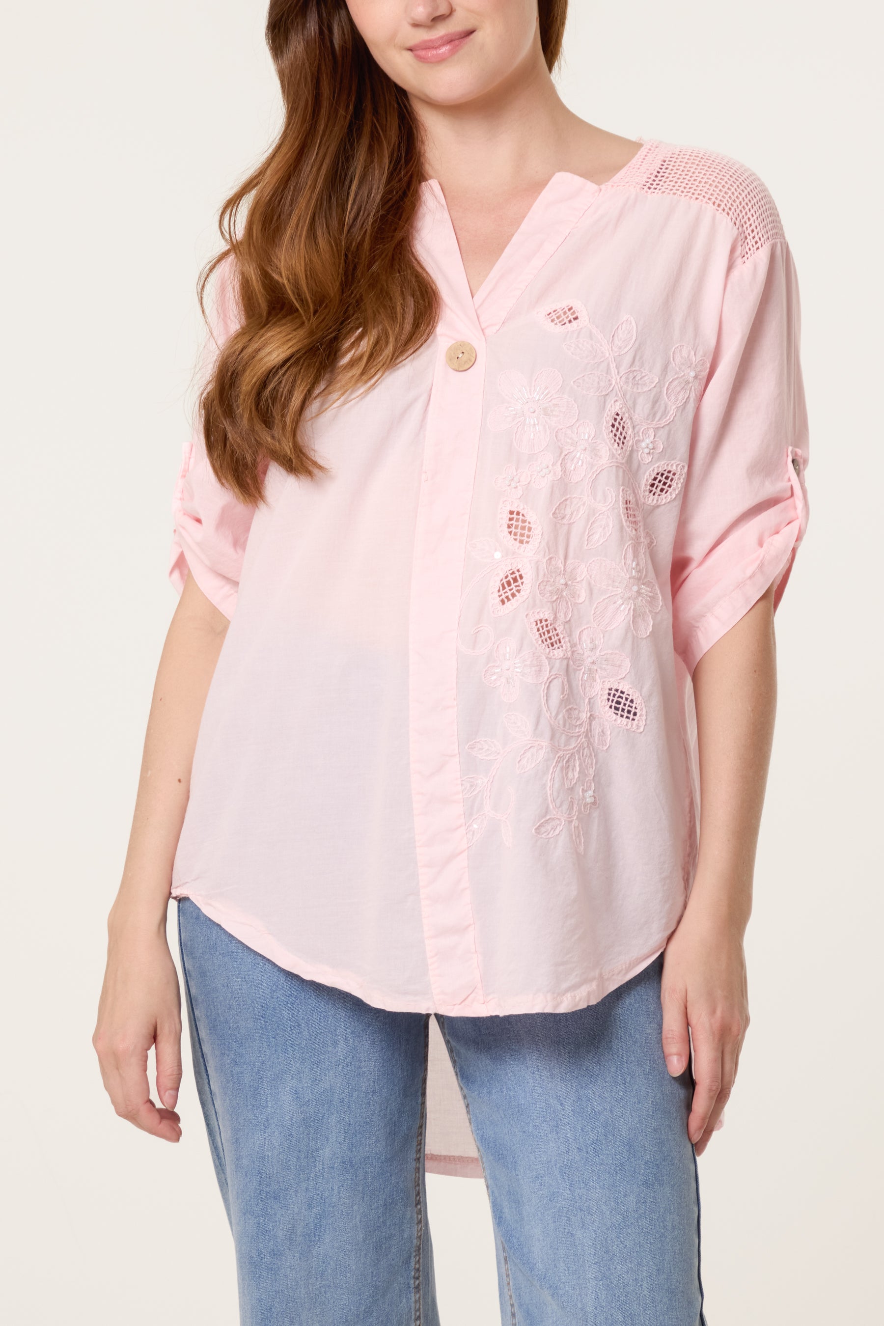 Embellished Cut-Out Floral Shirt
