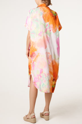 V-Neck Collar Bright Floral Dress