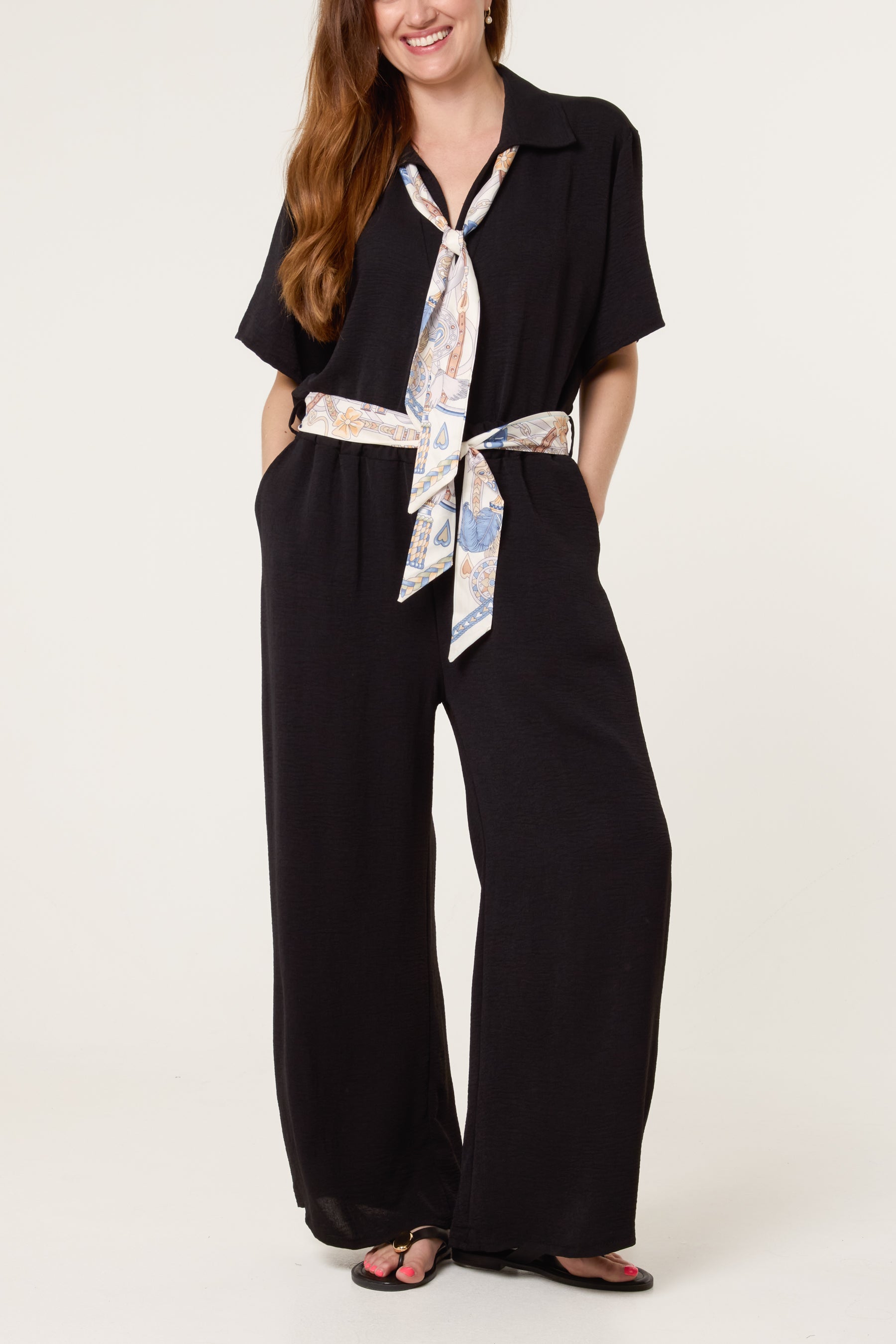 Scarf Detail Top & Trousers Set