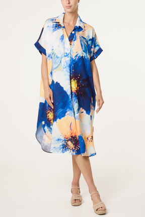 V-Neck Collar Bright Floral Dress