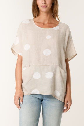 Polka Dot Linen Relaxed Top