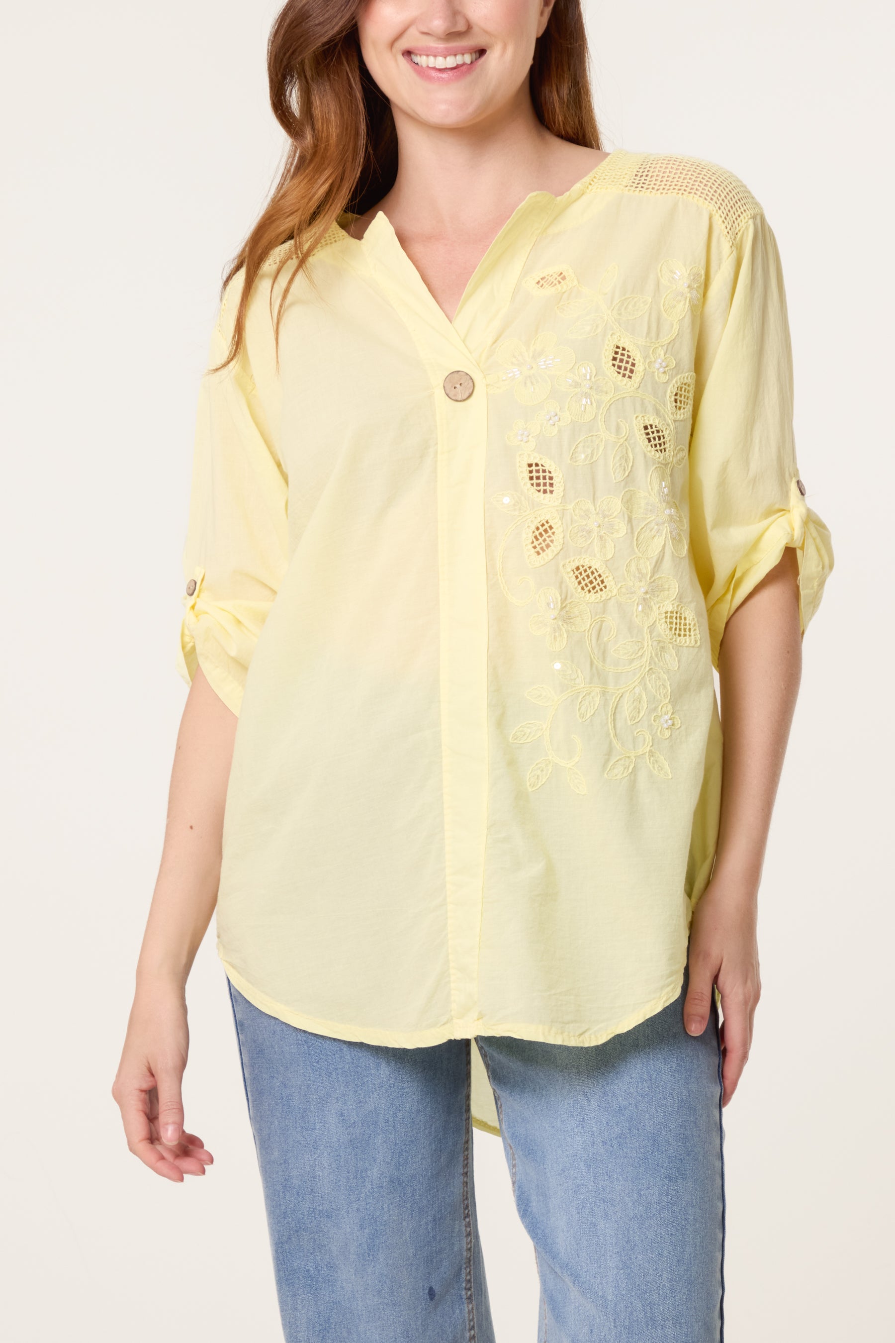 Embellished Cut-Out Floral Shirt