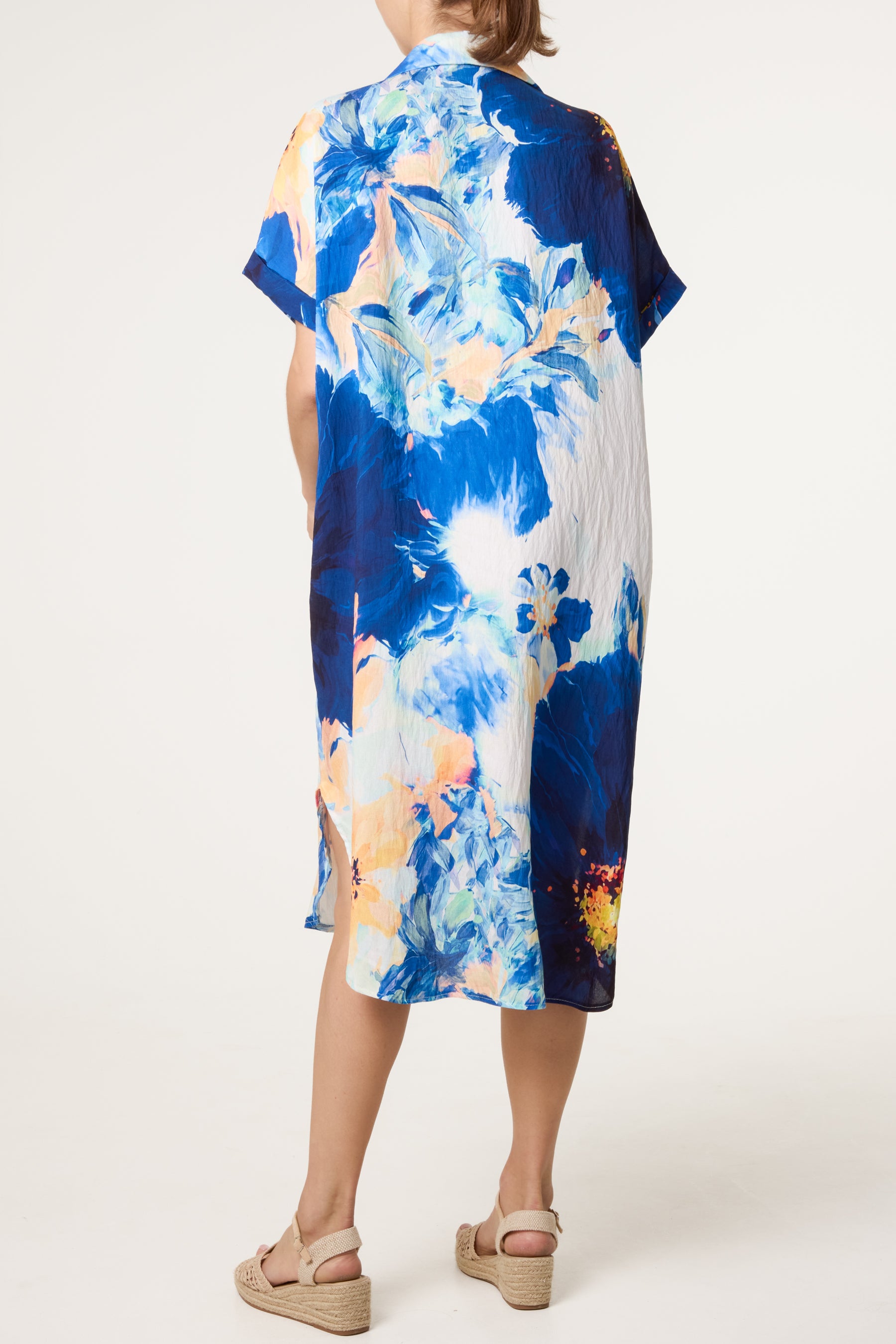 V-Neck Collar Bright Floral Dress