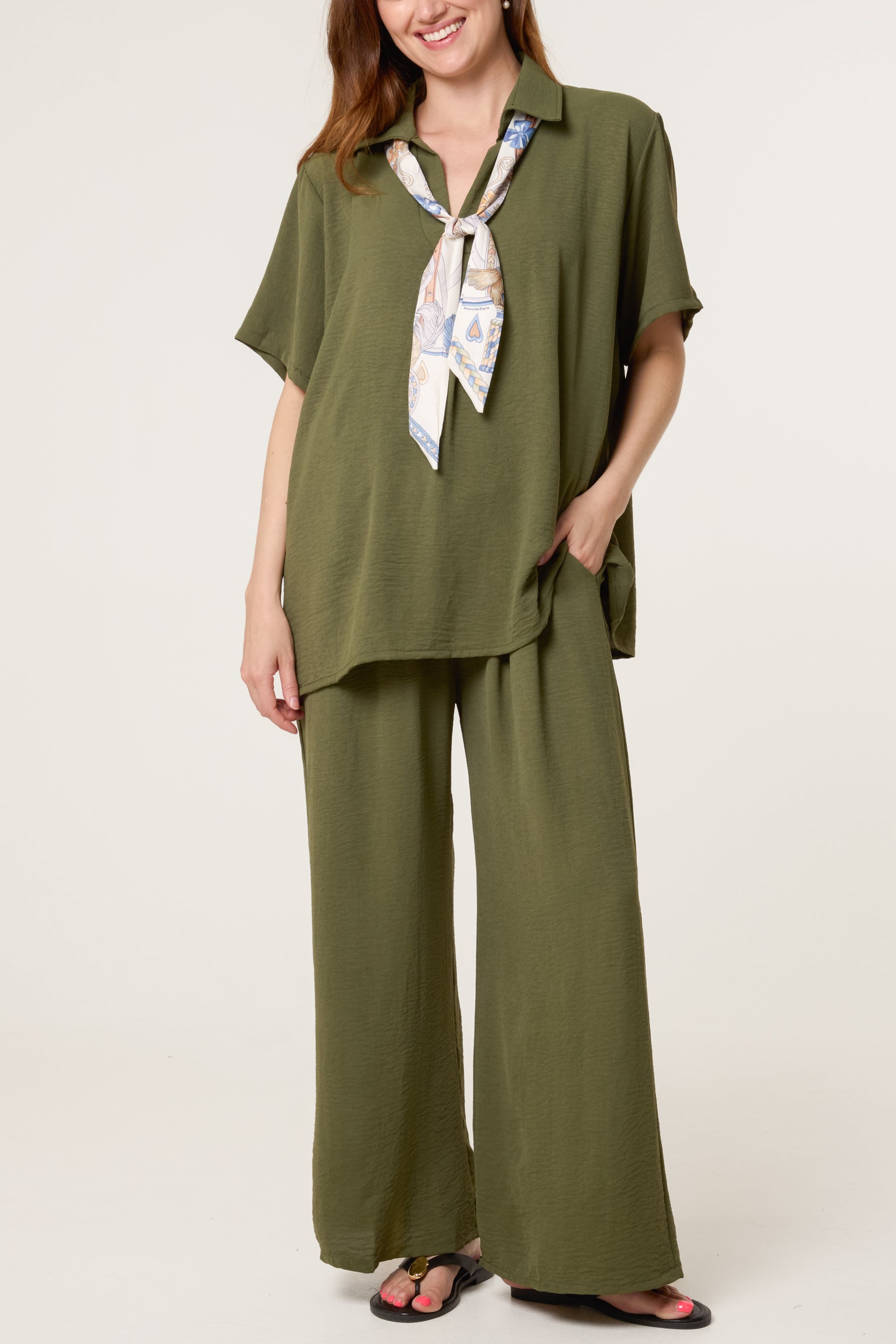 Scarf Detail Top & Trousers Set