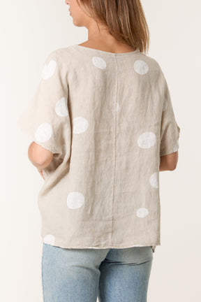 Polka Dot Linen Relaxed Top