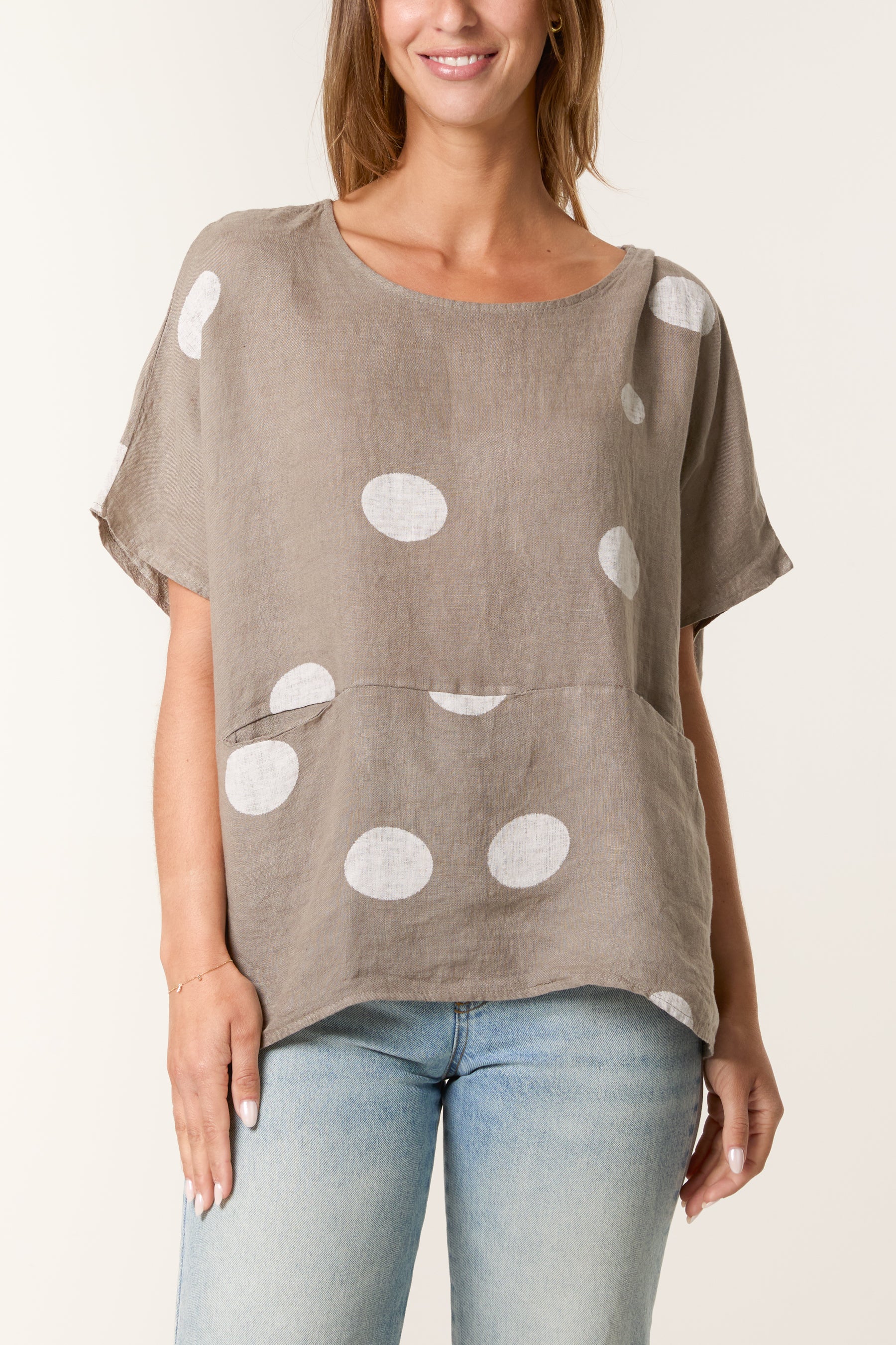Polka Dot Linen Relaxed Top