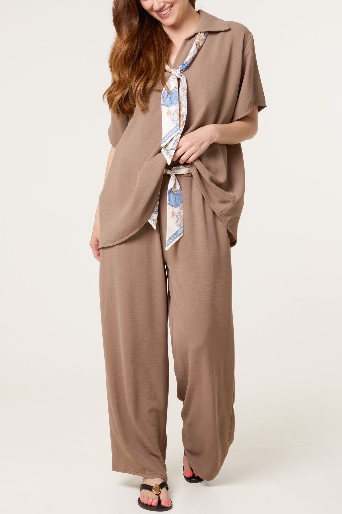 Scarf Detail Top & Trousers Set