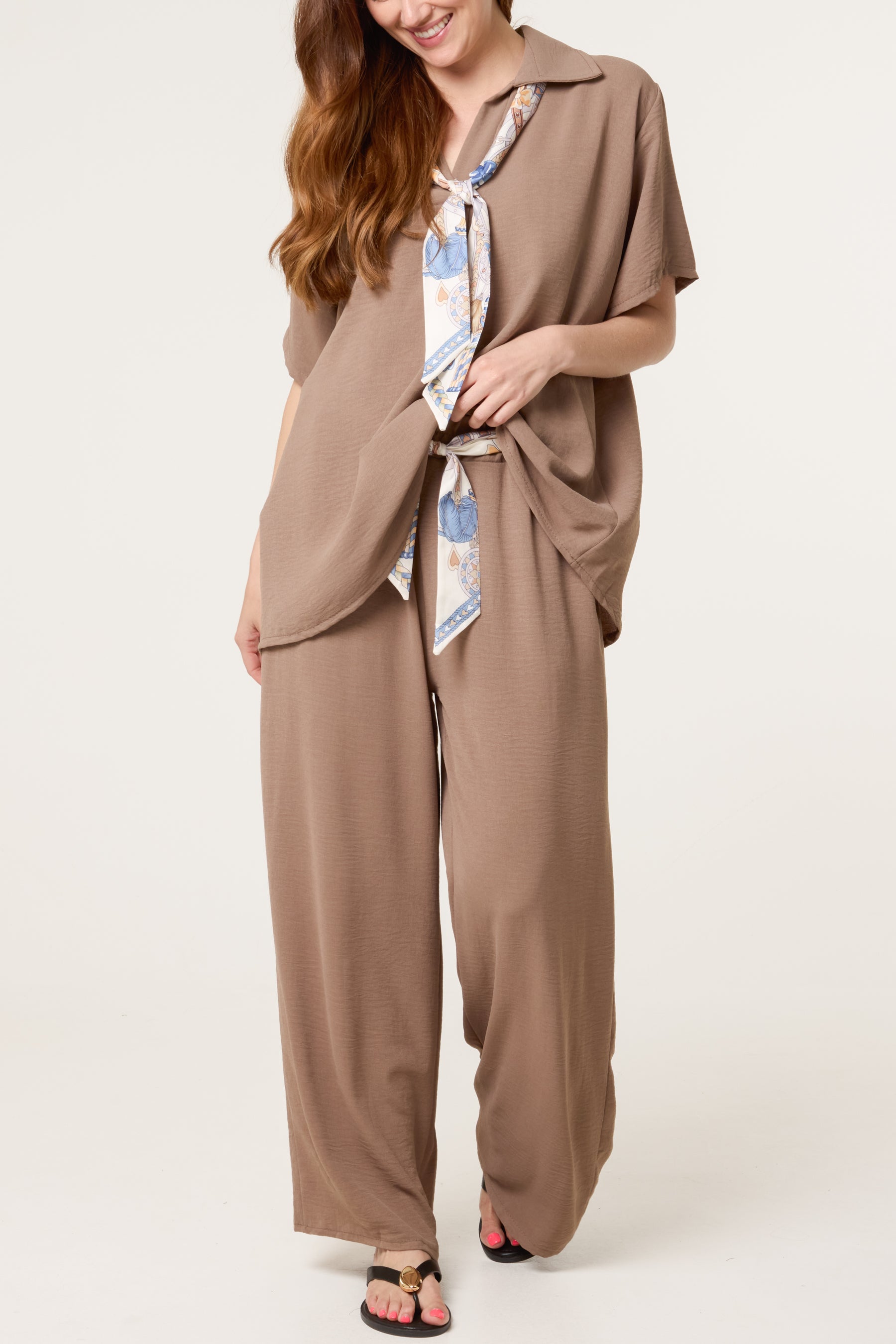Scarf Detail Top & Trousers Set