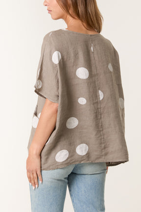 Polka Dot Linen Relaxed Top