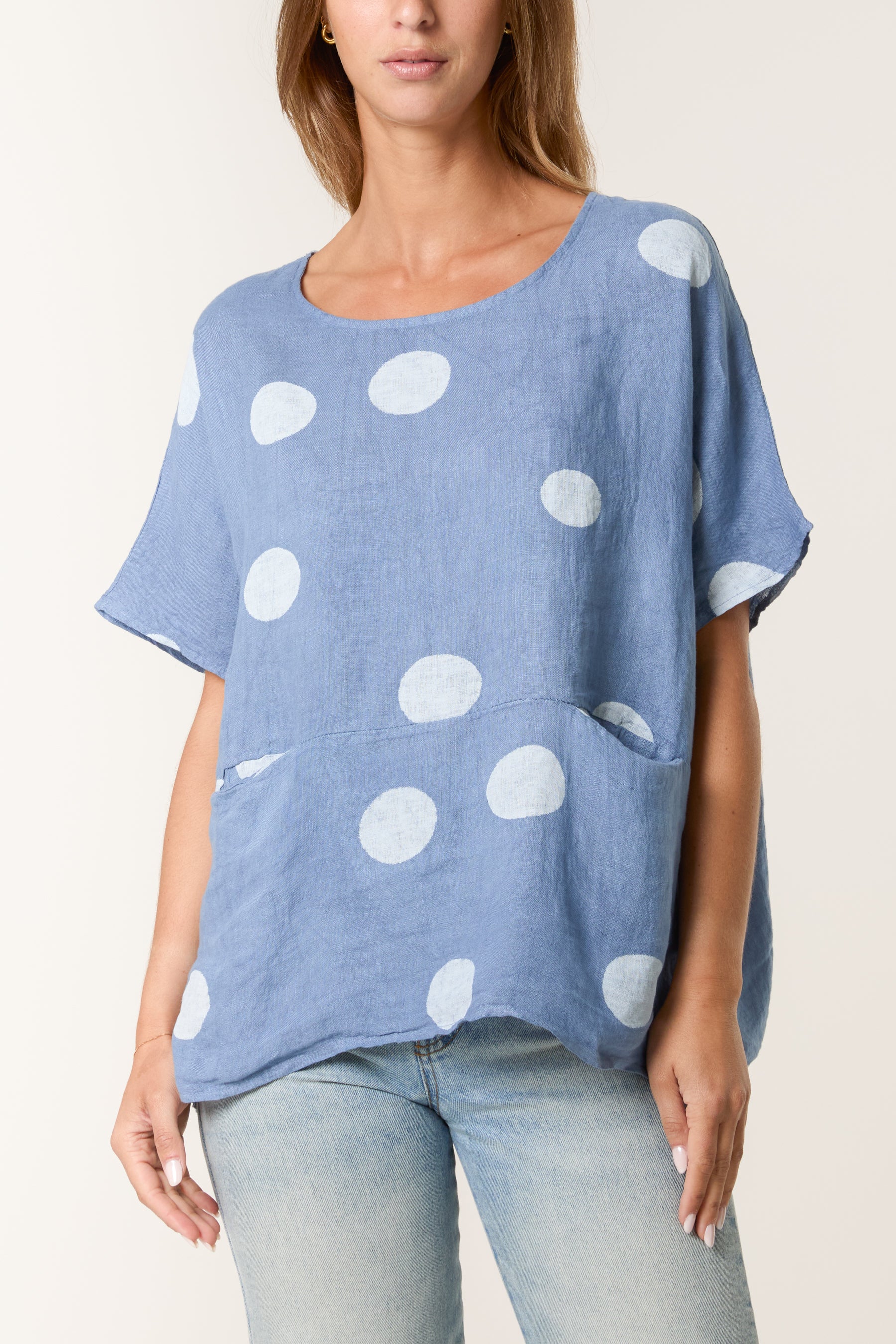 Polka Dot Linen Relaxed Top