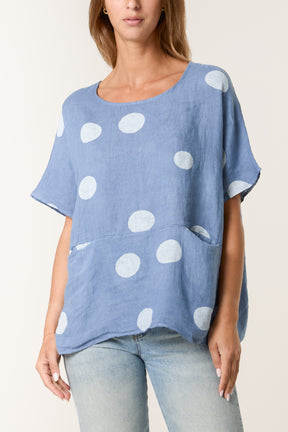 Polka Dot Linen Relaxed Top