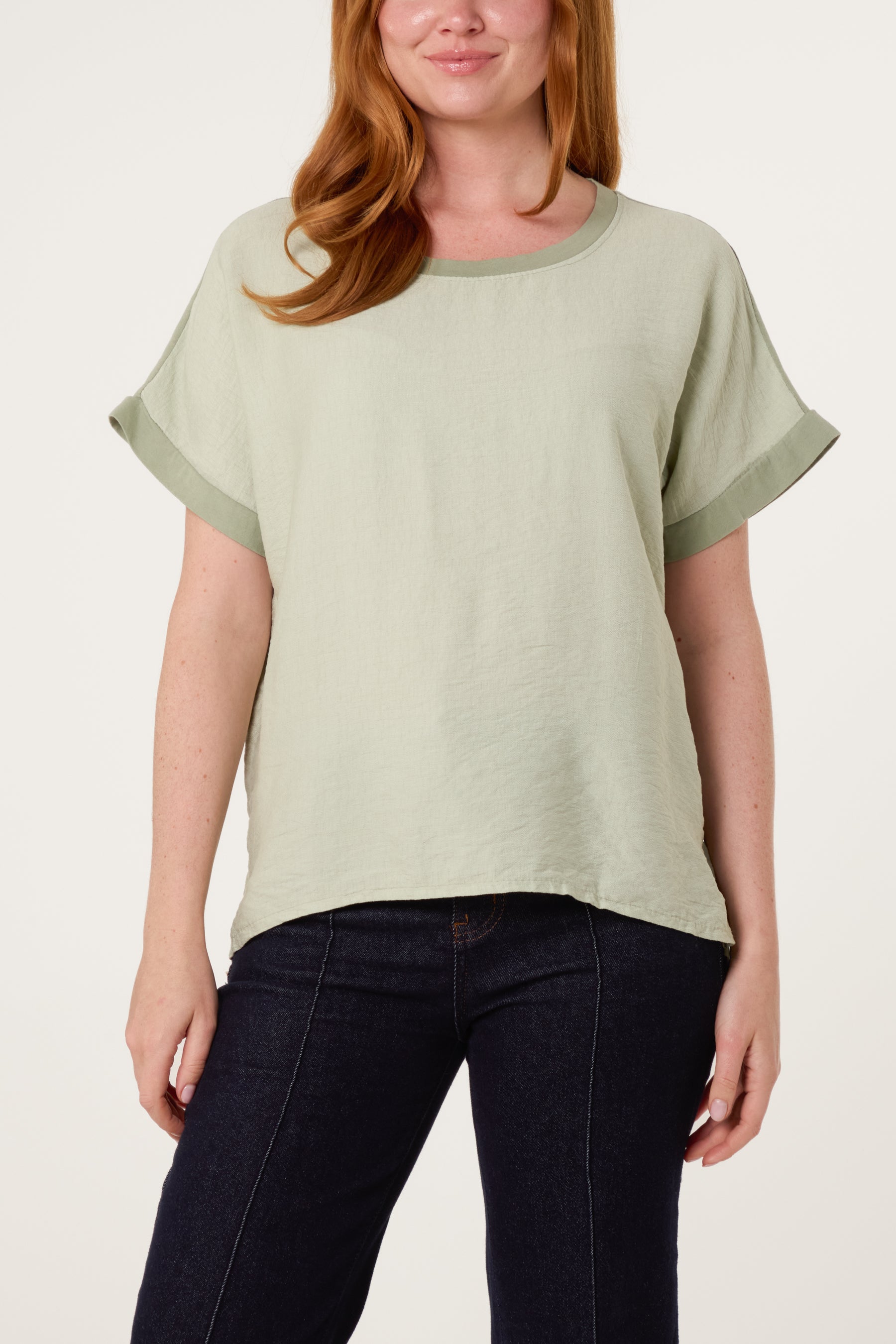 Contrast Edge Asymmetric T-Shirt