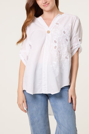 Embellished Cut-Out Floral Shirt
