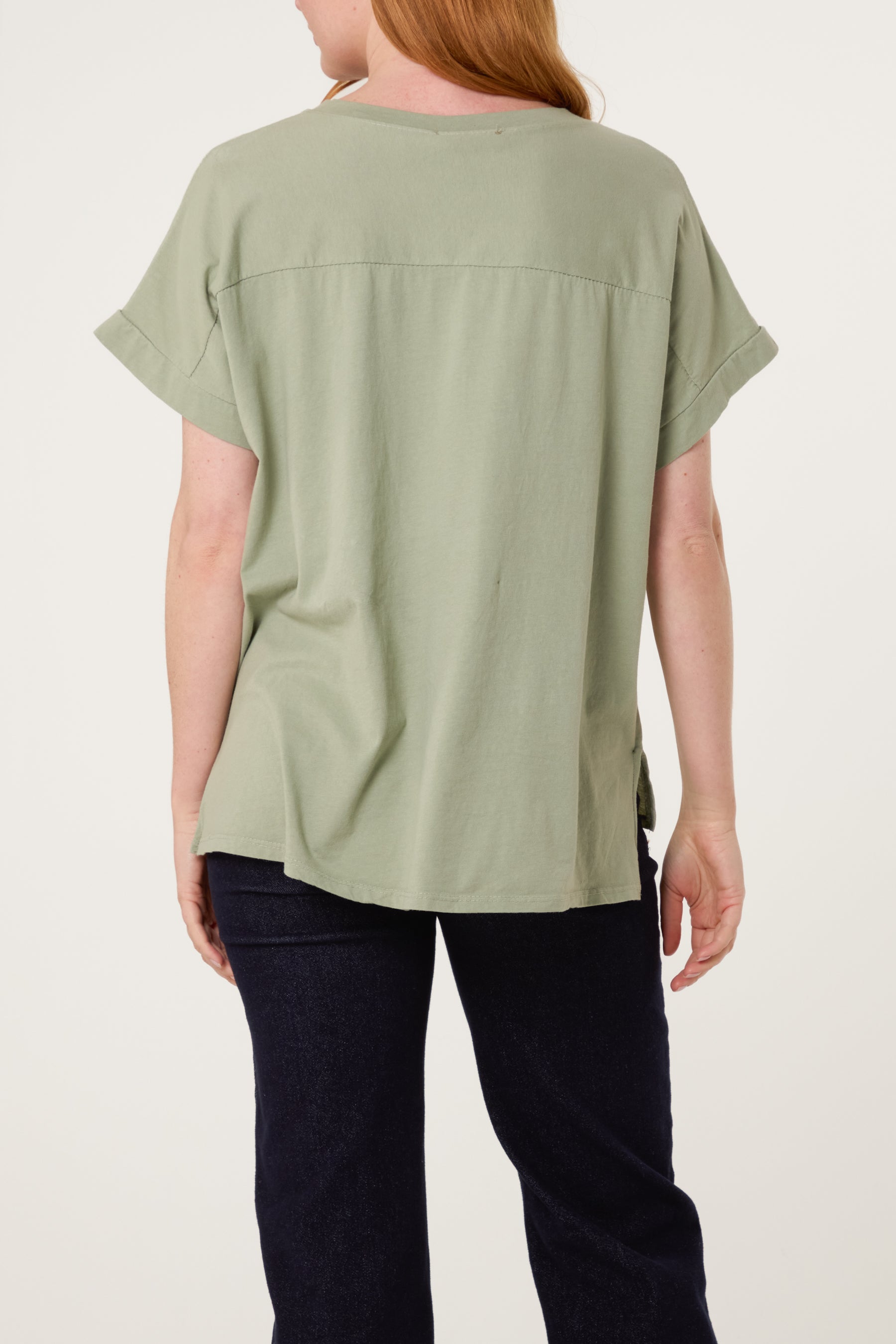 Contrast Edge Asymmetric T-Shirt