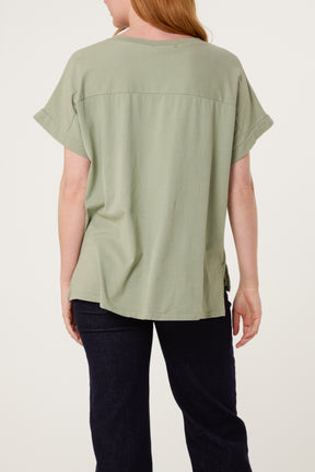 Contrast Edge Asymmetric T-Shirt