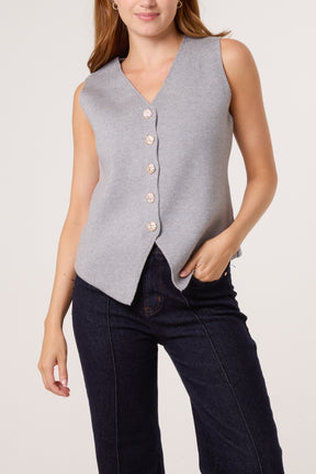 Gold Flower Button Knitted Waistcoat