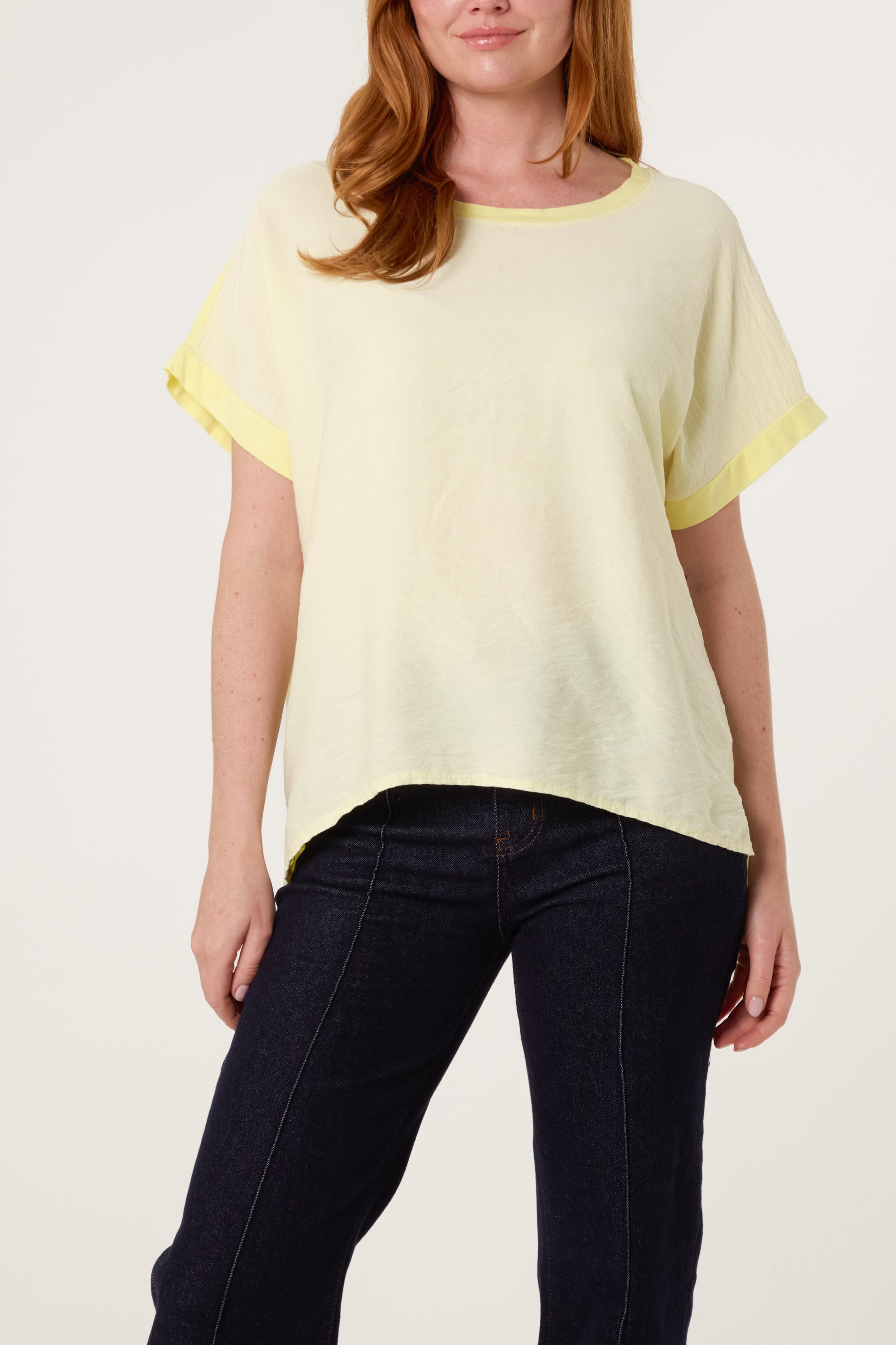 Contrast Edge Asymmetric T-Shirt