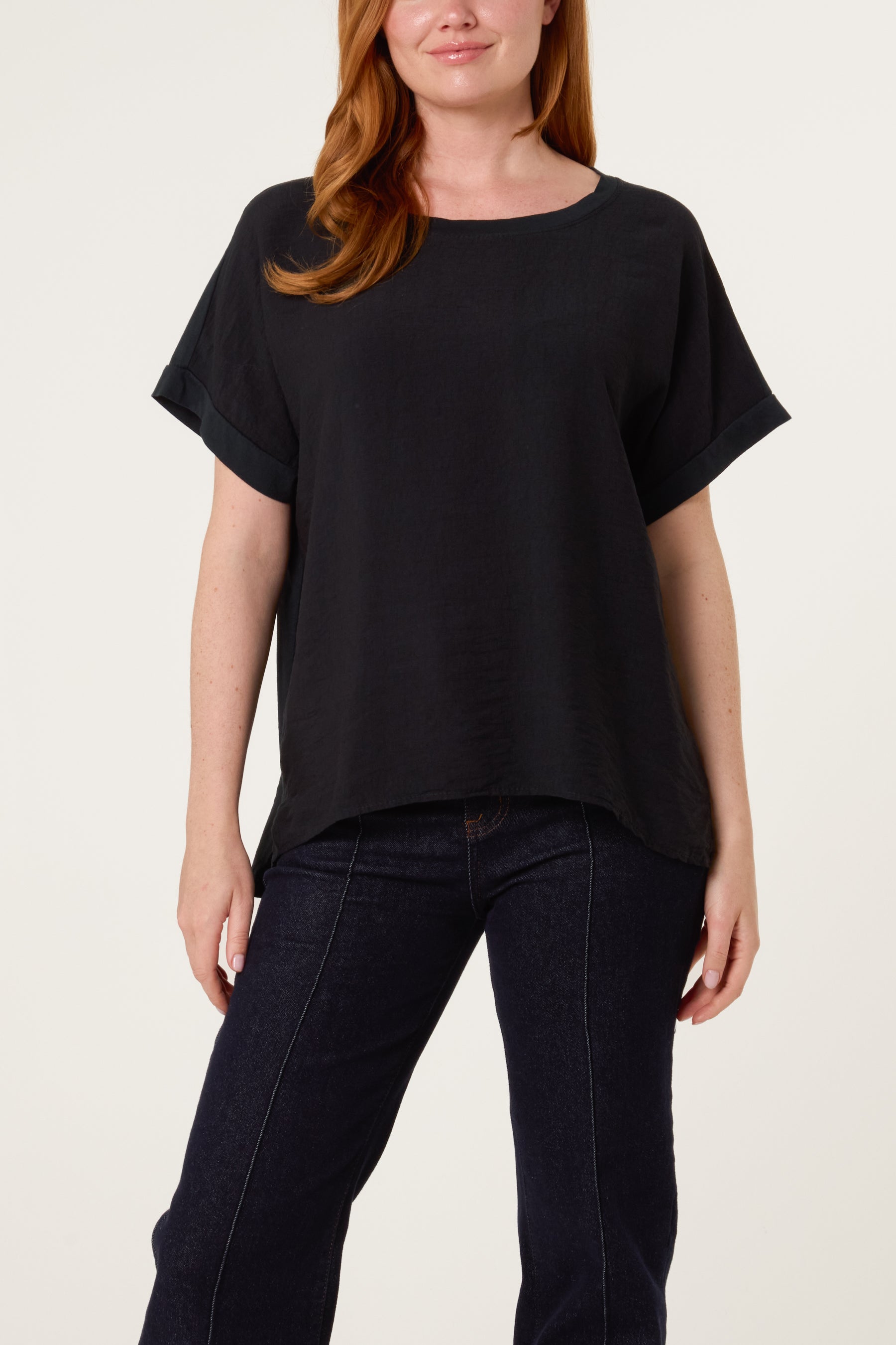 Contrast Edge Asymmetric T-Shirt