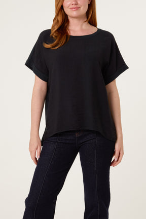 Contrast Edge Asymmetric T-Shirt