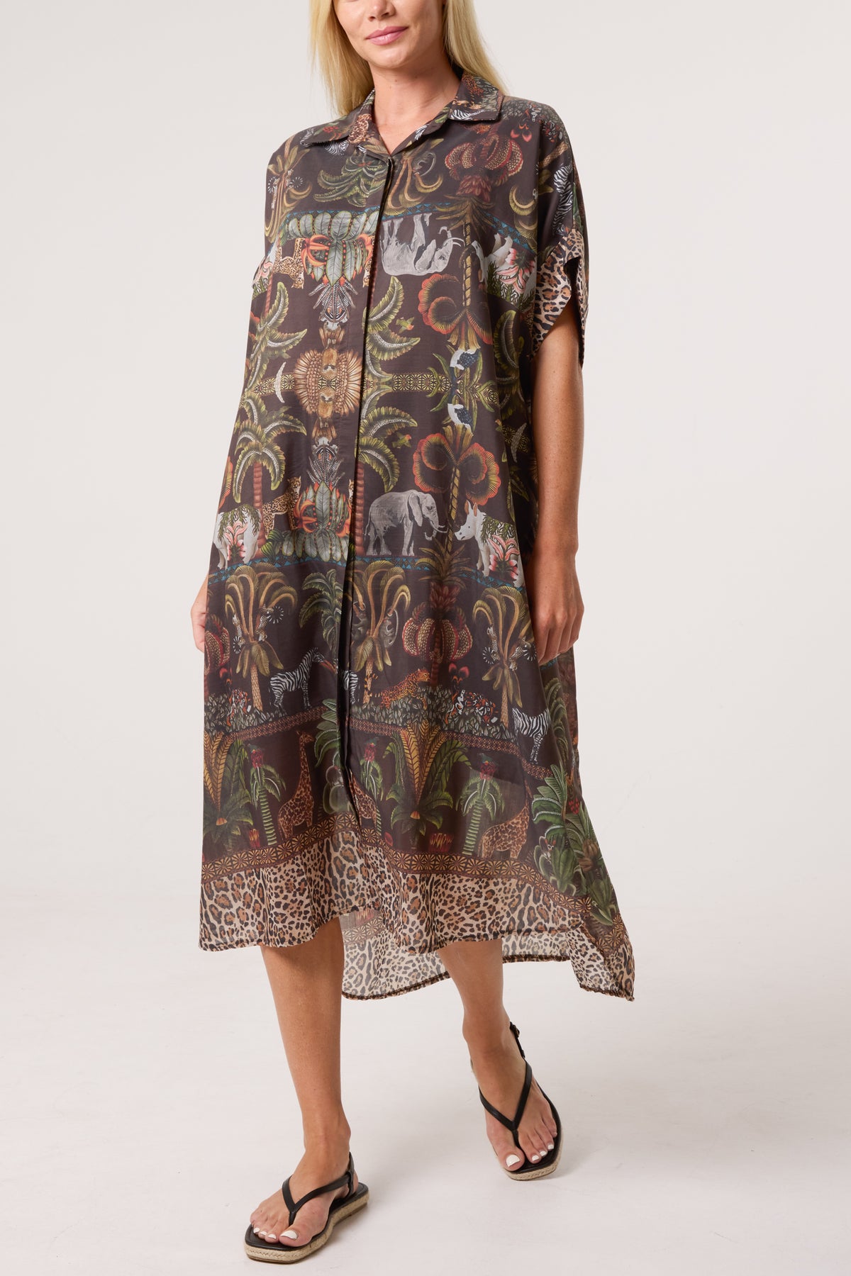 Jungle Collar Shirt Midi Dress