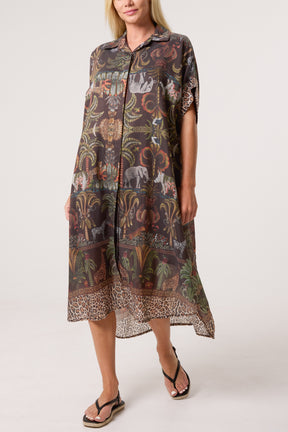 Jungle Collar Shirt Midi Dress