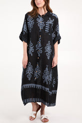 Cotton Printed Pockets Shirt Dress