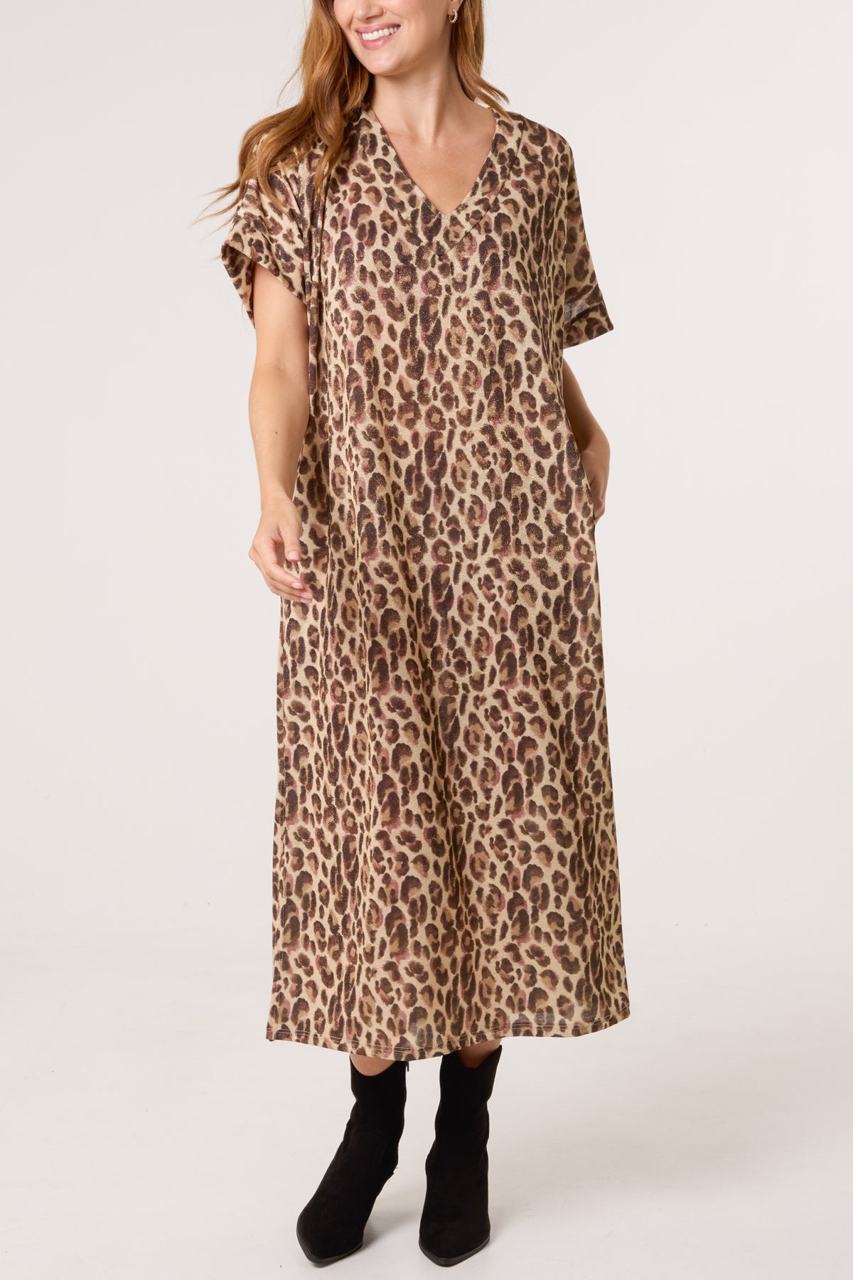 Shimmer Animal Print Midi Dress