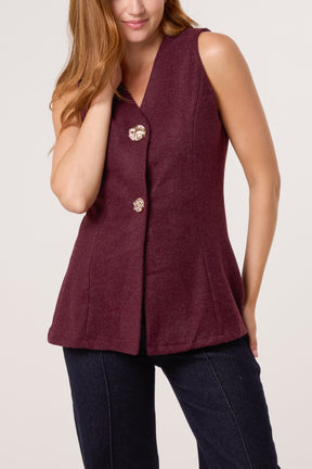 Gold Button Wool-Like Waistcoat